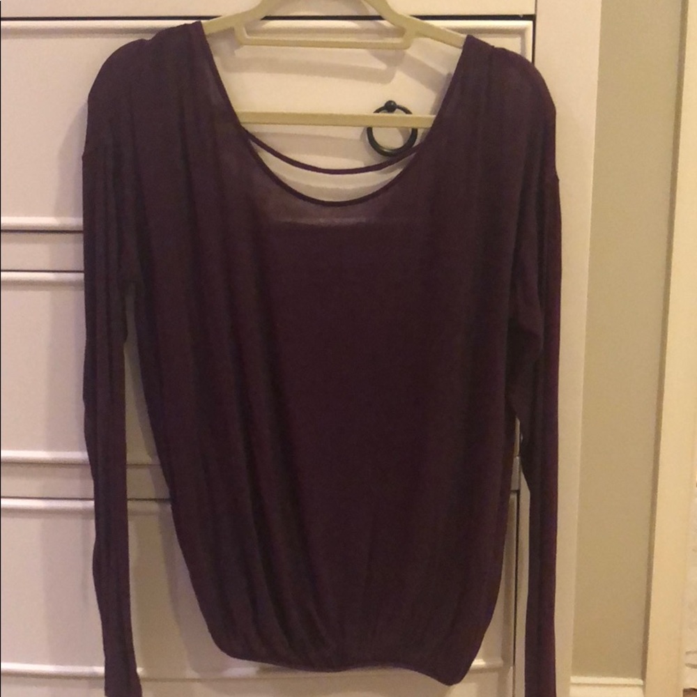 Free people open back long sleeve top in plum